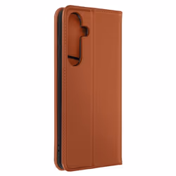 Housse pour Samsung Galaxy S24 Plus en Cuir Véritable avec Porte-carte - Marron Clair