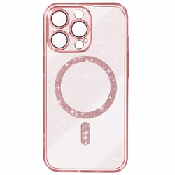 Coque MagSafe pour iPhone 15 Pro Max Silicone Pailleté Rose Champagne