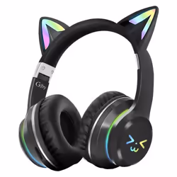 Casque Bluetooth - Oreilles de Chat - Lumineuses - Noir - Confortable - RVB
