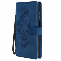 Étui Portefeuille - AVIZAR - Samsung Galaxy A15 5G - Fleur - Bleu Nuit - Simili cuir