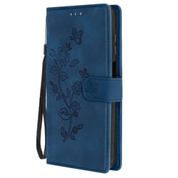 Étui Portefeuille - AVIZAR - Samsung Galaxy A15 5G - Fleur - Bleu Nuit - Simili cuir