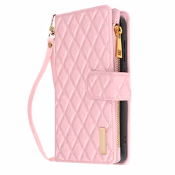 Étui pour Samsung Galaxy S24 Portefeuille Dragonne Design Matelassé Rose Poudré