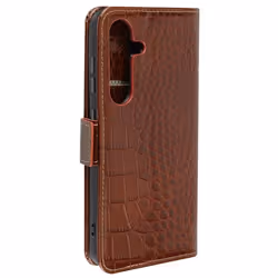 Étui Cuir pour Samsung Galaxy S24 Portefeuille RFID Motif Crocodile Marron
