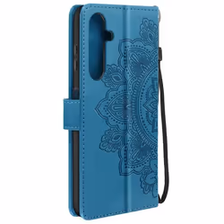 Étui Fleurs Mandala pour Samsung Galaxy A25 5G Portefeuille Dragonne Bleu