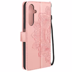 Étui Fleurs Mandala pour Samsung Galaxy A25 5G Portefeuille Dragonne Rose
