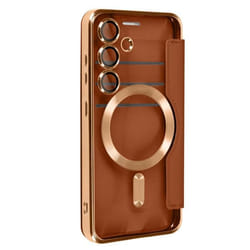 Étui Clapet pour Samsung S24 - AVIZAR - Marron - Compatible MagSafe - Protection RFID
