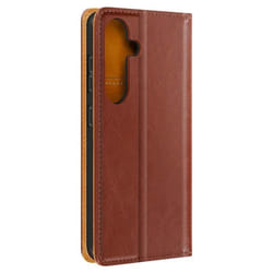 Housse Portefeuille Samsung Galaxy S24 - AVIZAR - Cuir Véritable - Marron - Rabat - Porte-cartes