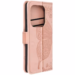 Étui Papillon Mandala pour Redmi Note 13 Pro Portefeuille Dragonne Rose Champagne