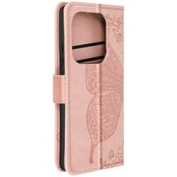 Étui Papillon Mandala pour Redmi Note 13 Pro Portefeuille Dragonne Rose Champagne