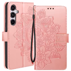 Étui Fleurs Mandala pour Samsung Galaxy A35 5G Portefeuille Dragonne Rose