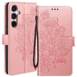 Étui Fleurs Mandala pour Samsung Galaxy A35 5G Portefeuille Dragonne Rose