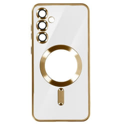 Coque MagSafe pour Samsung S23 FE en Silicone Contour Chromé Dorée