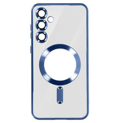 Coque pour Samsung S23 FE - AVIZAR - Contour Chromé Bleu - MagSafe - Protection caméra intégrée