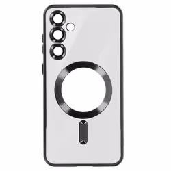 Coque AVIZAR pour Samsung S23 FE - Silicone Contour Chromé Noir - MagSafe - Protection caméra intégrée