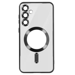 Coque AVIZAR pour Samsung S23 FE - Silicone Contour Chromé Noir - MagSafe - Protection caméra intégrée