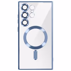 Coque pour Samsung S24 Ultra - AVIZAR - Contour Chromé Bleu - MagSafe - Protection caméra intégrée