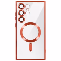 Coque MagSafe pour Samsung S24 Ultra en Silicone Contour Chromé Rouge