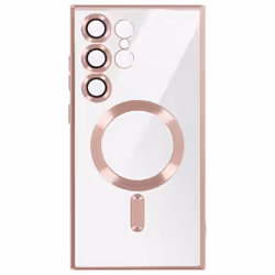 Coque MagSafe pour Samsung S24 Ultra en Silicone Contour Chromé Rose Champagne