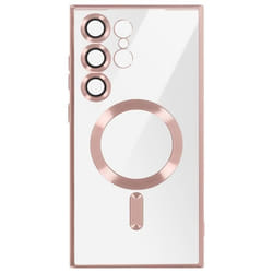 Coque MagSafe pour Samsung S24 Ultra en Silicone Contour Chromé Rose Champagne