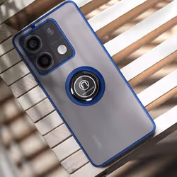 Coque rigide AVIZAR pour Xiaomi Redmi Note 13 5G - Bague Métallique Fonction Support - Bleu Nuit