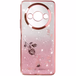 Coque pour Xiaomi Redmi A3 - AVIZAR - Fleurs pailletées - Silicone souple - Bague support