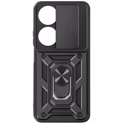 Coque pour Honor 90 Smart Bague Support Cache caméra coulissant Noir