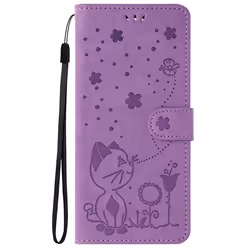 Etui Portefeuille Chat pour Xiaomi Redmi A3 - AVIZAR - Violet - Semi-rigide - Synthétique - Rabat - Brillant