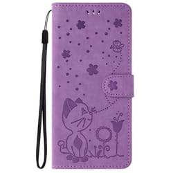 Etui Portefeuille Chat pour Xiaomi Redmi A3 - AVIZAR - Violet - Semi-rigide - Synthétique - Rabat - Brillant