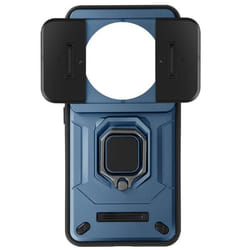 Coque rigide AVIZAR pour Xiaomi 14 Ultra - Cache caméra coulissant - Bague support rotative - Bleu Nuit