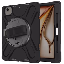 Coque iPad Air 13 2024 - AVIZAR - Antichoc - Poignée Rotative - Sangle de Transport - Noir