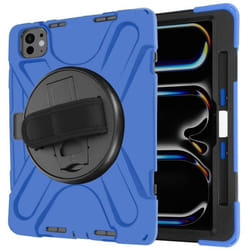 Coque iPad Pro 11 2024 - AVIZAR - Antichoc - Poignée Rotative - Sangle de Transport - Bleu
