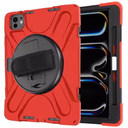 Coque Antichoc - iPad Pro 11 2024 - Rouge - Poignée Rotative - Sangle de Transport - Multicouche