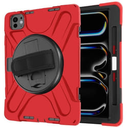 Coque Antichoc - iPad Pro 11 2024 - Rouge - Poignée Rotative - Sangle de Transport - Multicouche