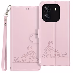 Étui pour Blackview Wave 6C Motif Chat Clapet Portefeuille et Support Rose Poudré