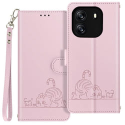 Étui pour Blackview Wave 6C Motif Chat Clapet Portefeuille et Support Rose Poudré