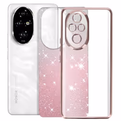 Coque pour Honor 200 Pro Motif Paillette Dégradé Caméra Protégée Rose Champagne