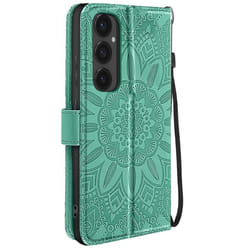 Étui Mandala Fleurs pour Galaxy S24 FE Portefeuille Support Dragonne Vert
