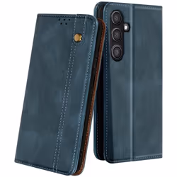 Étui pour Samsung Galaxy S24 FE Clapet Portefeuille Surpiqué Aimanté Bleu Nuit