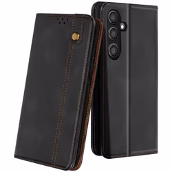 Étui pour Samsung Galaxy S24 FE Clapet Portefeuille Surpiqué Aimanté Noir