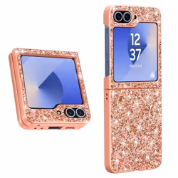 Coque Paillette pour Samsung Z Flip 6 Dos Rigide Contour Souple Rose Champagne