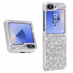Coque de protection AVIZAR pour Samsung Z Flip 6 - Dos rigide et contour souple - Paillettes argentées