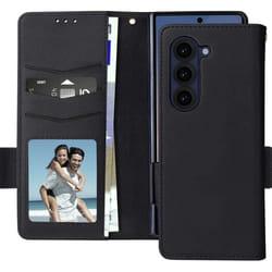Étui pour Galaxy Z Fold 6 Portefeuille Languette Magnétique Dragonne Noir