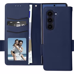 Étui pour Galaxy Z Fold 6 - AVIZAR - Portefeuille Languette Magnétique - Bleu Nuit - Semi-rigide - Mixte