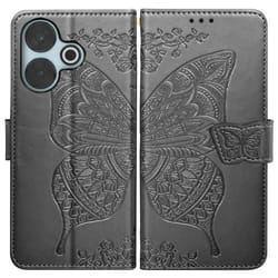 Étui Portefeuille Dragonne Noir pour Xiaomi Redmi 13 - AVIZAR - Motif Papillon Mandala - Protection Intégrale