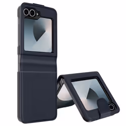 Coque pour Samsung Z Flip 6 - AVIZAR - Chesterfield - Cuir Vegan - Fermeture Magnétique - Bleu Nuit