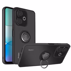 Coque pour Xiaomi Redmi 13 - AVIZAR - Bague Métallique Support Vidéo - Noir