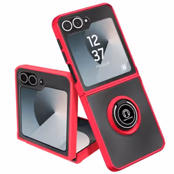 Coque pour Samsung Galaxy Z Flip 6 - AVIZAR - Rouge - Bague Métallique Support Vidéo