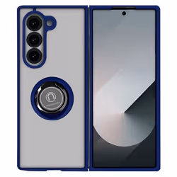 Coque rigide AVIZAR pour Samsung Galaxy Z Fold 6 - Bague Métallique Support Vidéo Bleu - Coque Antichoc