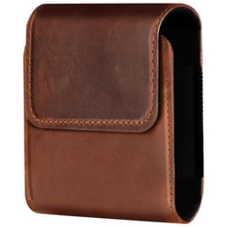 Étui Ceinture Universel pour Téléphone Pliable Cuir Fermeture Aimantée Marron