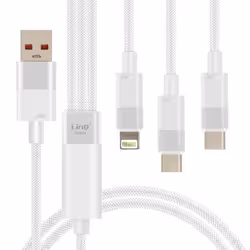 Câble USB vers Lightning + 2 USB-C - LINQ - 60W Charge Rapide - Longueur 1.2m - Blanc
